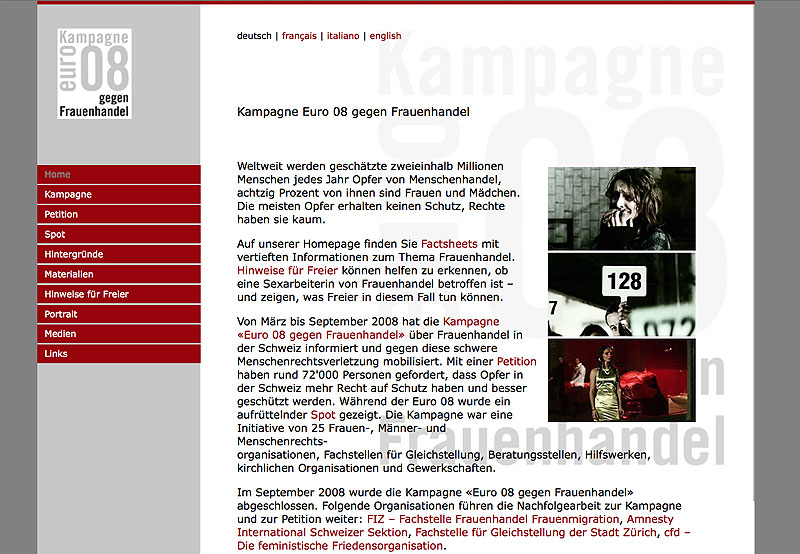 Kampagne zur Euro 08 in der Schweiz gegen den Frauenhandel in der Prostitution.